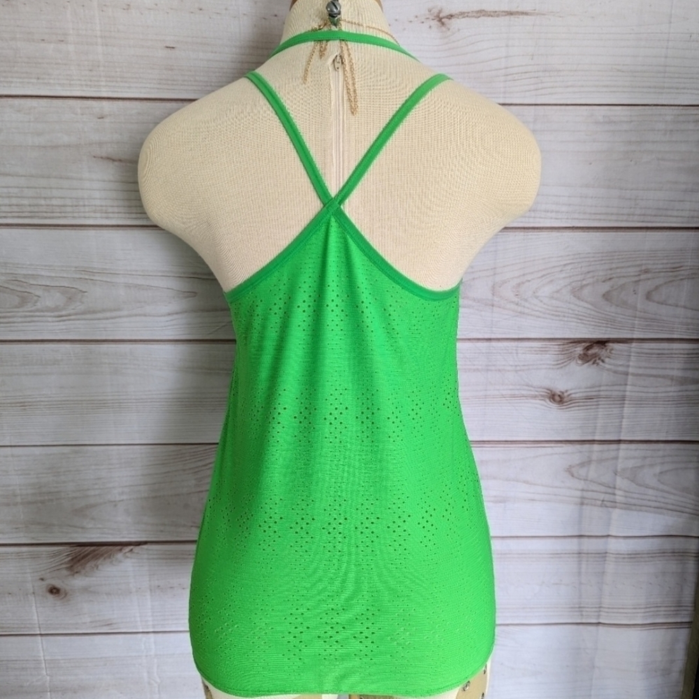 Athleta Neon Green Laser Cut Racerback Crisscross Strap Tank Top Small - Picture 3 of 9